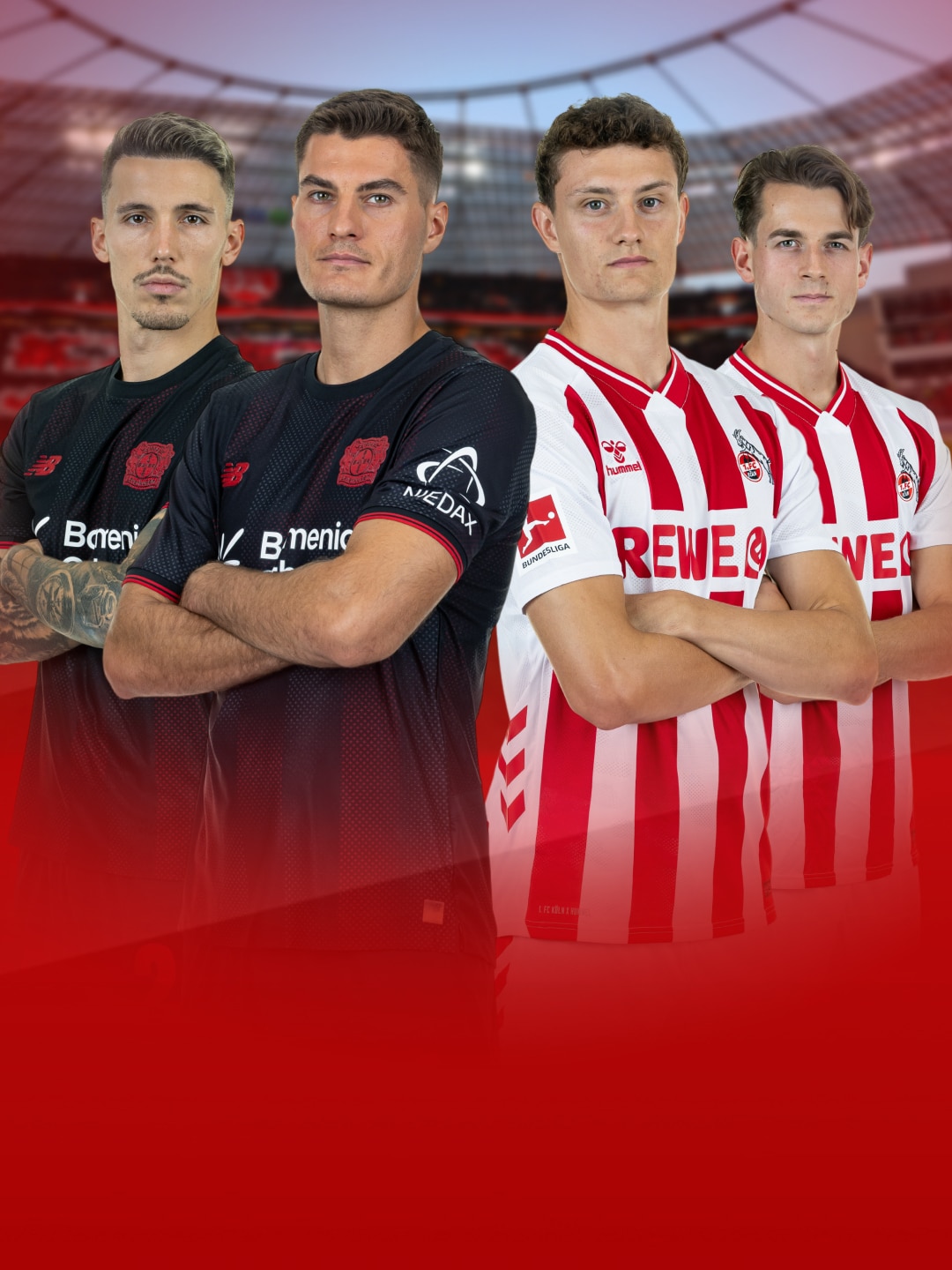 Jeweils zwei Spieler von Bayer 04 Leverkusen vs. 1. FC Köln